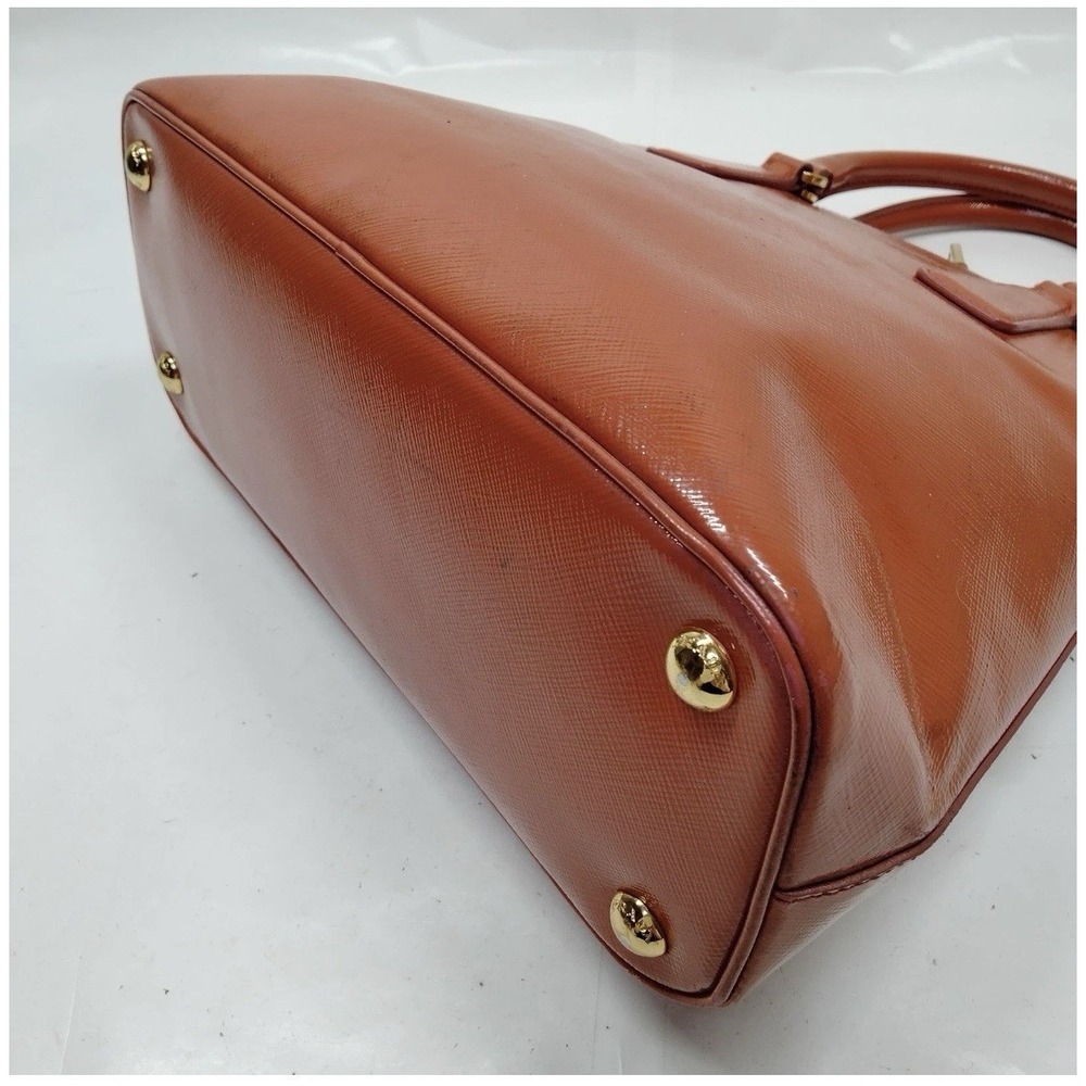 Prada Saffiano Vernice Promenade Patent Leather Orange Hand Bag Purse Top Handle - Picture 5 of 16